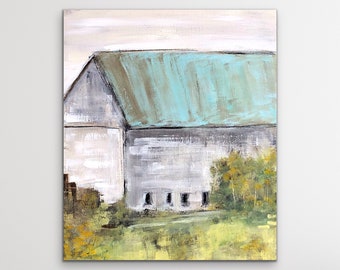 Huge Barn Art, Abstract landscape print, Barn Wall Art, Old Country Barn Painting, Giclee, Distressed Wood, Wood Wall Art