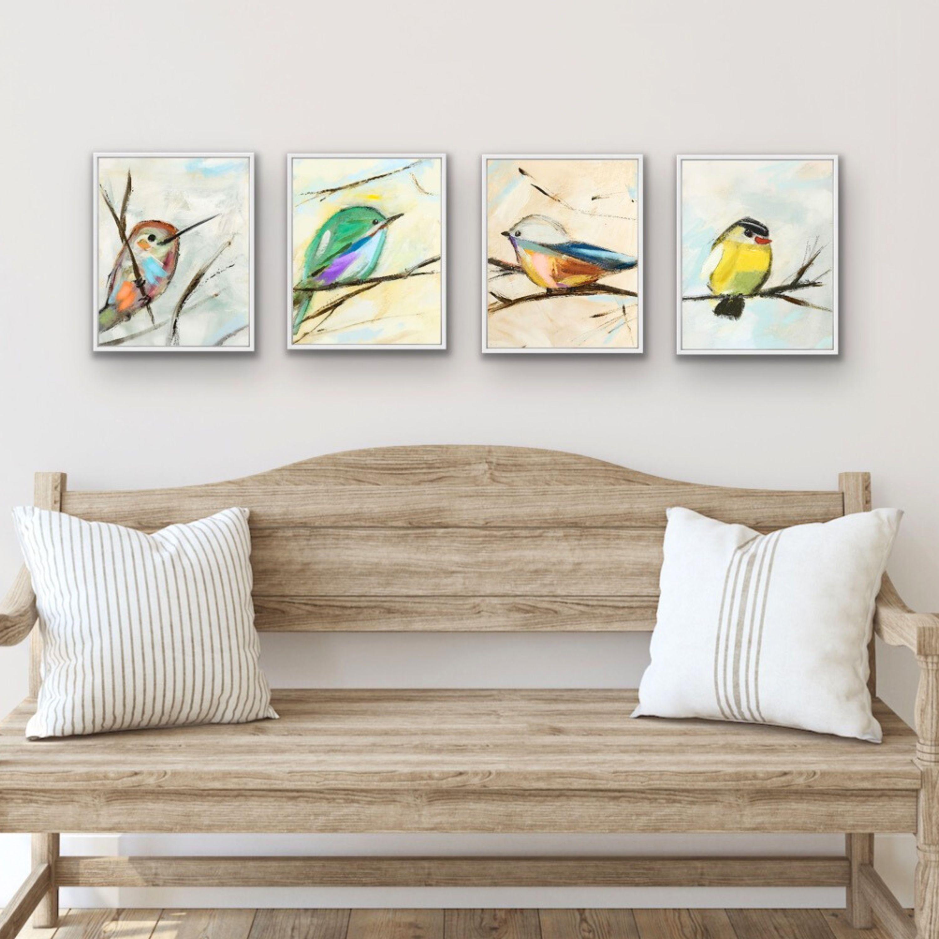 Colorful Bird Print Set, Modern Minimalist Coastal Bird Paintings ...