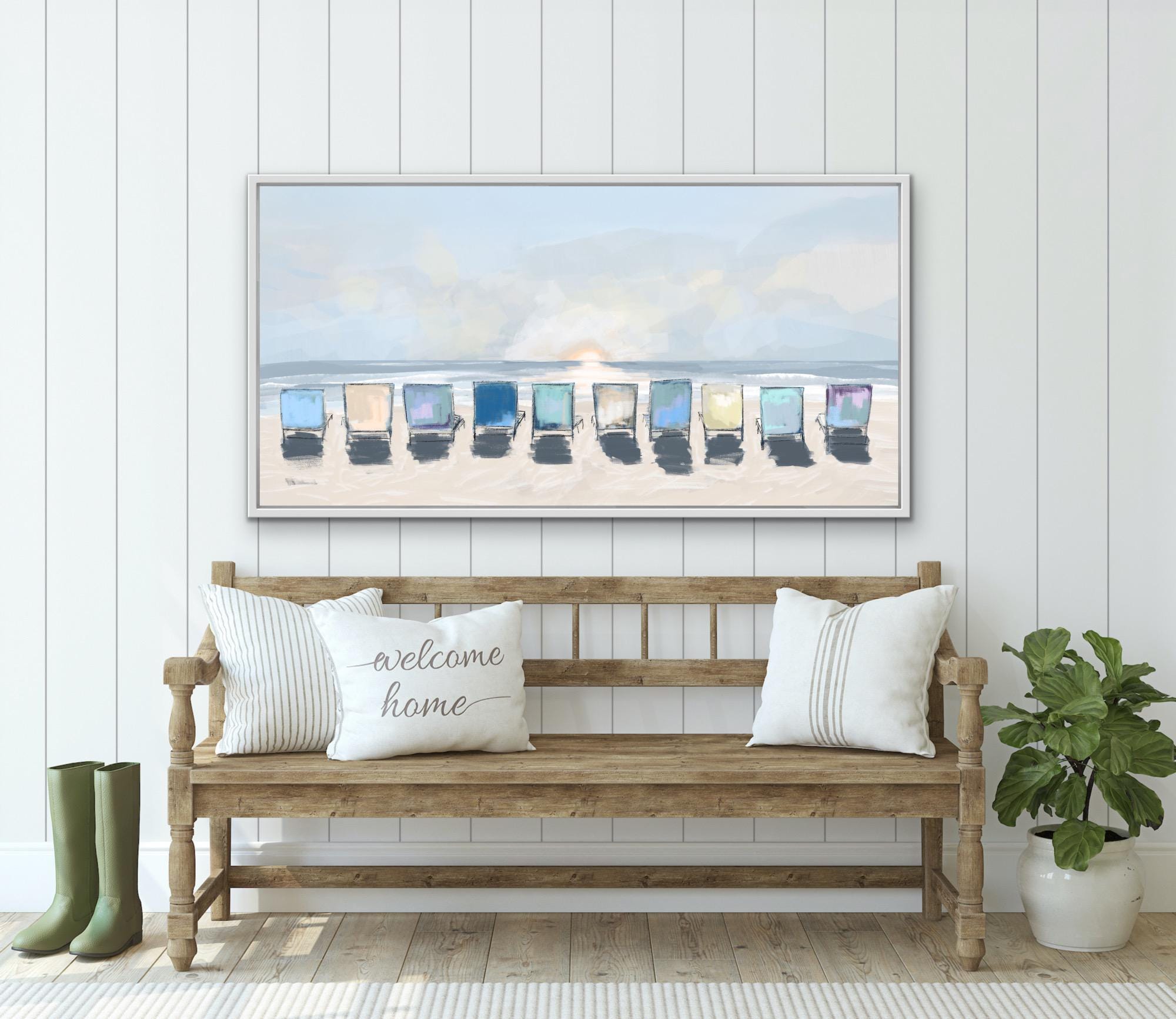 Extra Long Beach Wall Art Print, Above Bed Artwork, Behind Sofa Art, Ocean Lover Gift, Beach Chair Art, Beach House Decor, Keepsake Artwork