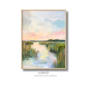 Marsh Sunset Print: Coastal Bayou Landscape Art, Pastel Sky - Etsy