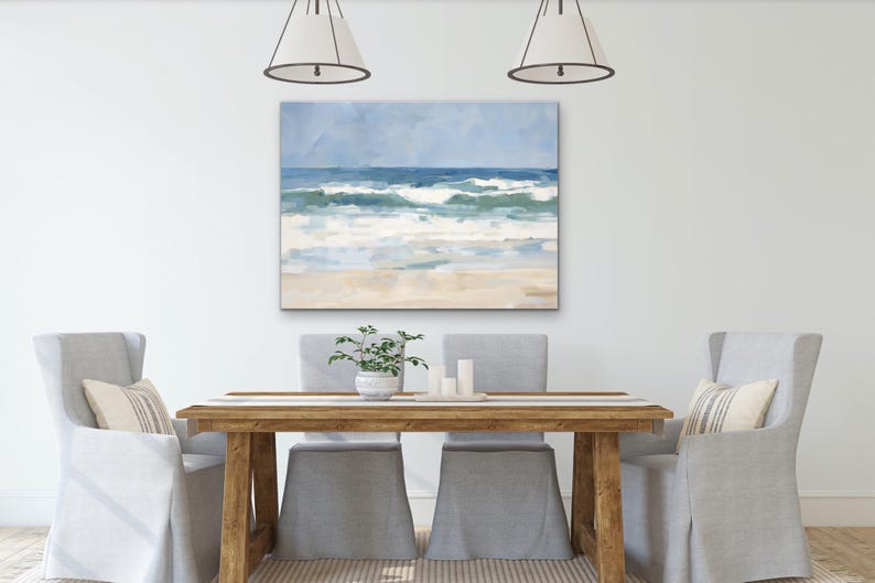 Ocean Waves Crashing Wall Art: Modern Beach House Decor, Minimalist Coastal Painting - Museum Quality Giclee Print - "High Tide" image 8