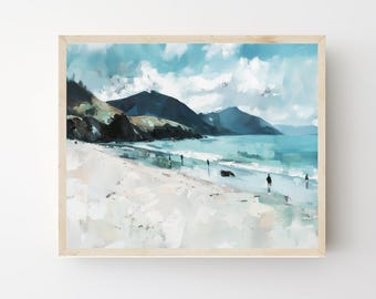 Coastal Wall Art Print, Large Seascape Canvas, Impressionist Ocean artwork, Island Home Decor