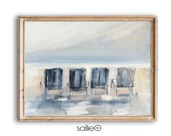 Coastal Art Seascape, Beach Chairs In The Sand Wall Art, Beachy Vibe Art Prints on Paper, Modern Coastal Decor, Shore Painting