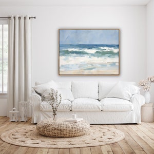 Ocean Waves Crashing Wall Art: Modern Beach House Decor, Minimalist Coastal Painting - Museum Quality Giclee Print - "High Tide" image 5