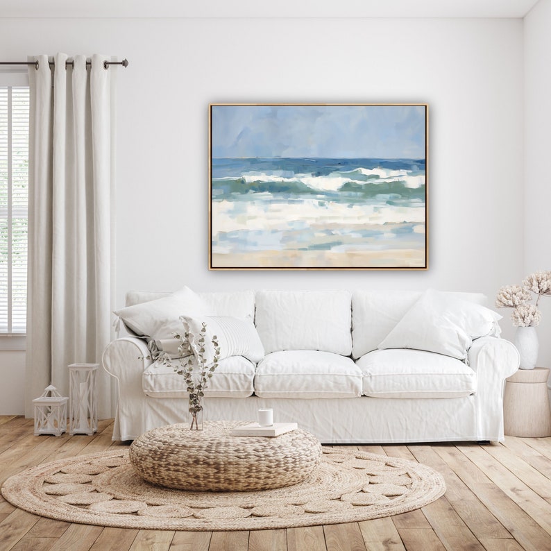 Ocean Waves Crashing Wall Art: Modern Beach House Decor, Minimalist Coastal Painting - Museum Quality Giclee Print - "High Tide" image 5