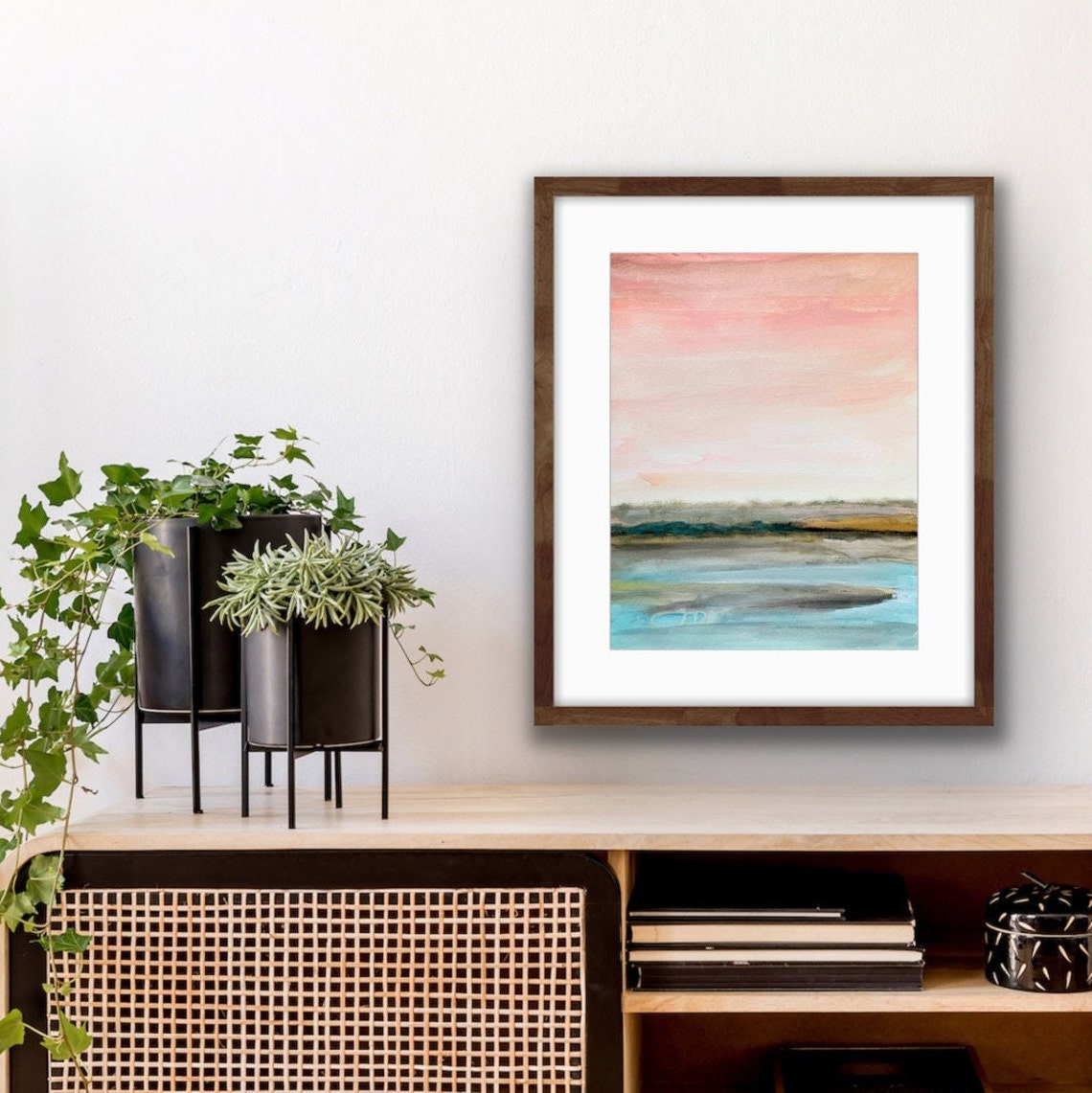 Landscape Wall Art Pink Landscape Art Abstract Art Etsy
