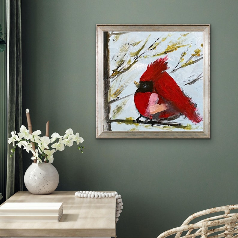 Cardinal Bird Art, Red Cardinal Print, Modern Farmhouse Art, Bird Lover Art, Gift for Bird Lover, Bird Collectors, Original Art by SallieO image 7