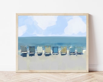 Beach Art, Chairs in the Sand Wall Art, Coastal Decor Print, Museum Quality Canvas Print, Cottage Core Beach Vibe Artwork