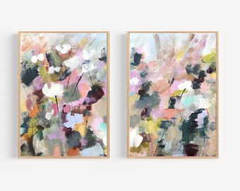Flower Wall Art Print Set of 2 Colorful Abstract Floral Painting, Floral Wall Prints FREE Shipped to Home, Painted by Artist, The Dowry