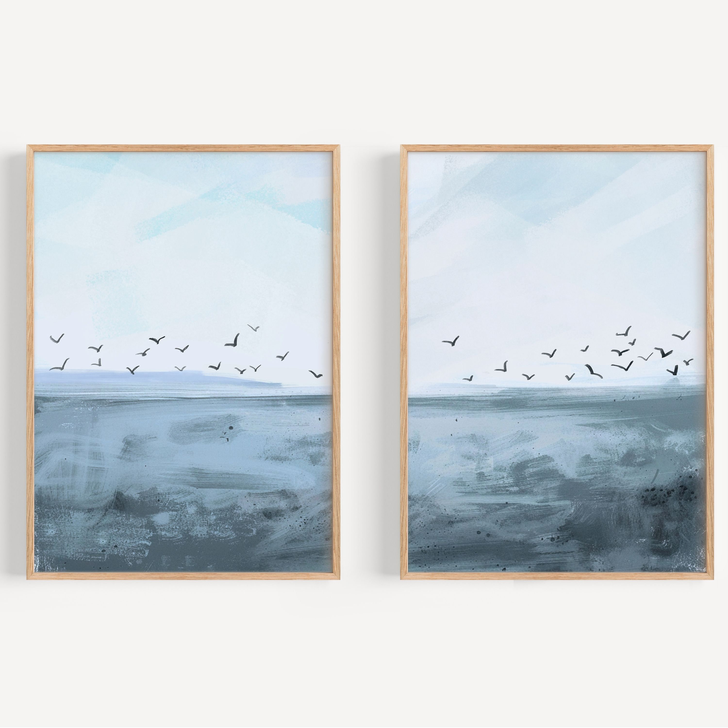 Seagull Wall Art, Coastal Decor, Set of 2, Shades of Blue Beach Art ...