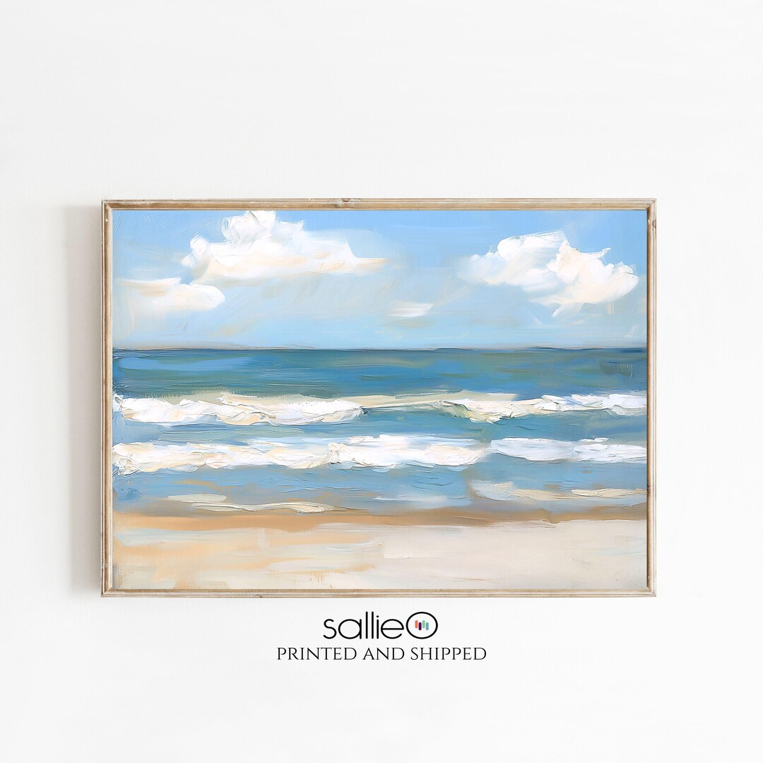 Blue Sea and White Waves Wall Art Print, Modern Coastal Ocean Decor ...