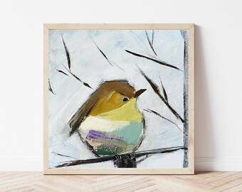 Bird Wall Art, Bird Print, Modern Farmhouse Art, Bird Lover Art, Gift for Bird Lover, Wren Art, Bird Collectors, Original Art by SallieO