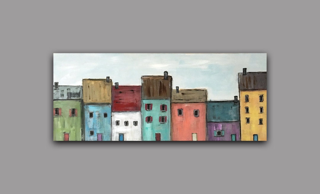 City Painting Rowhouse Art House Painting Abstract Etsy