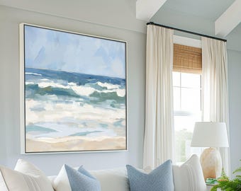 Ocean Waves Crashing Wall Art: Modern Beach House Decor, Minimalist Coastal Painting - Museum Quality Giclee Print - "High Tide"