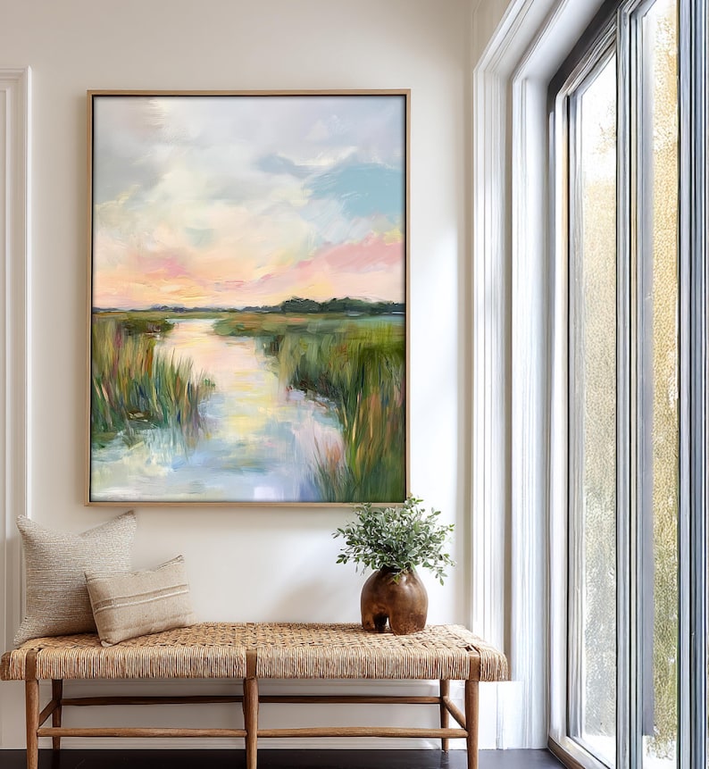 Marsh Sunset Print: Coastal Bayou Landscape Art, Pastel Sky - Etsy