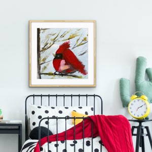 Cardinal Bird Art, Red Cardinal Print, Modern Farmhouse Art, Bird Lover Art, Gift for Bird Lover, Bird Collectors, Original Art by SallieO image 6