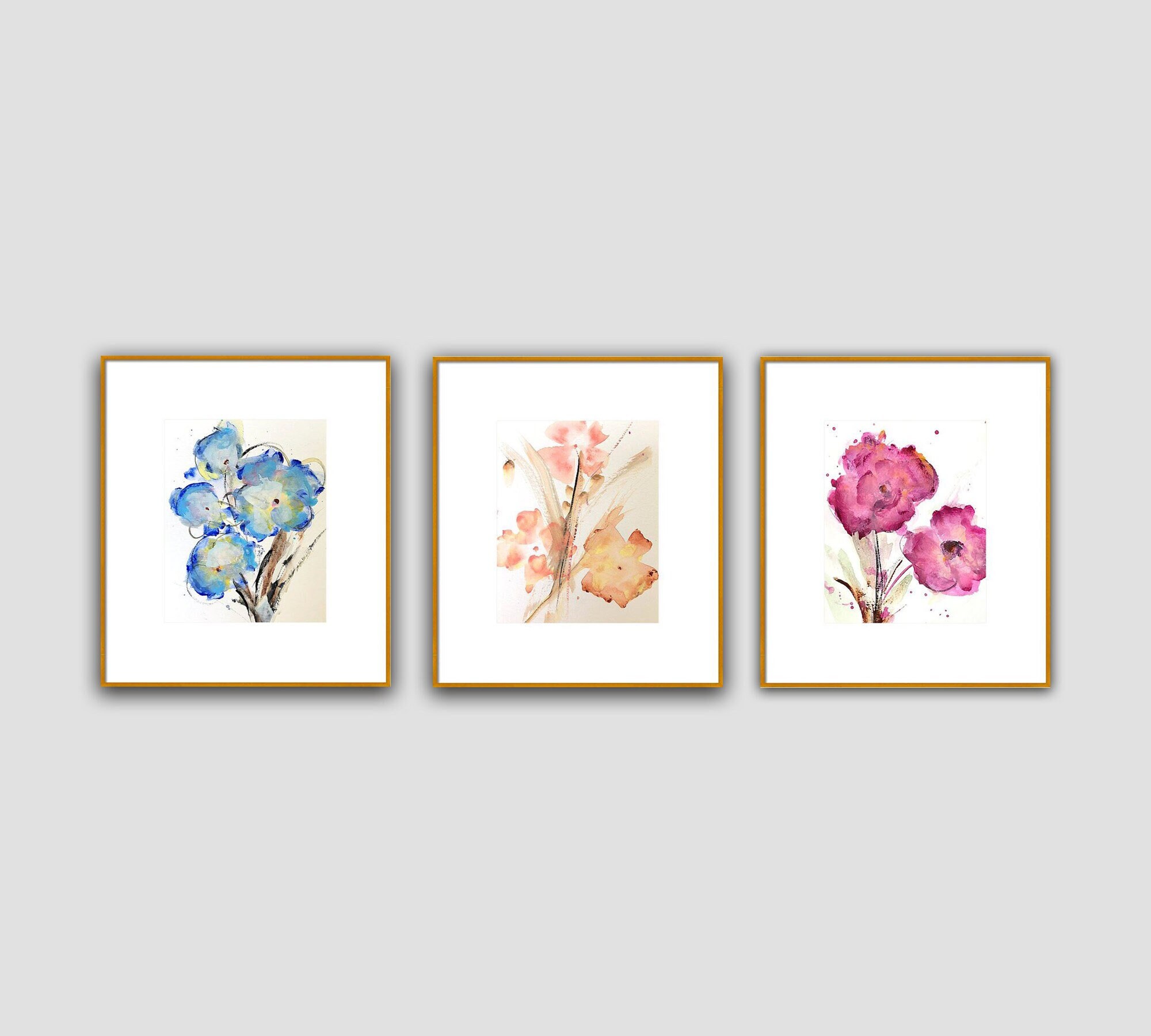 Blue Flowers Watercolor Floral Fine Art Print Wood Wall Art Etsy