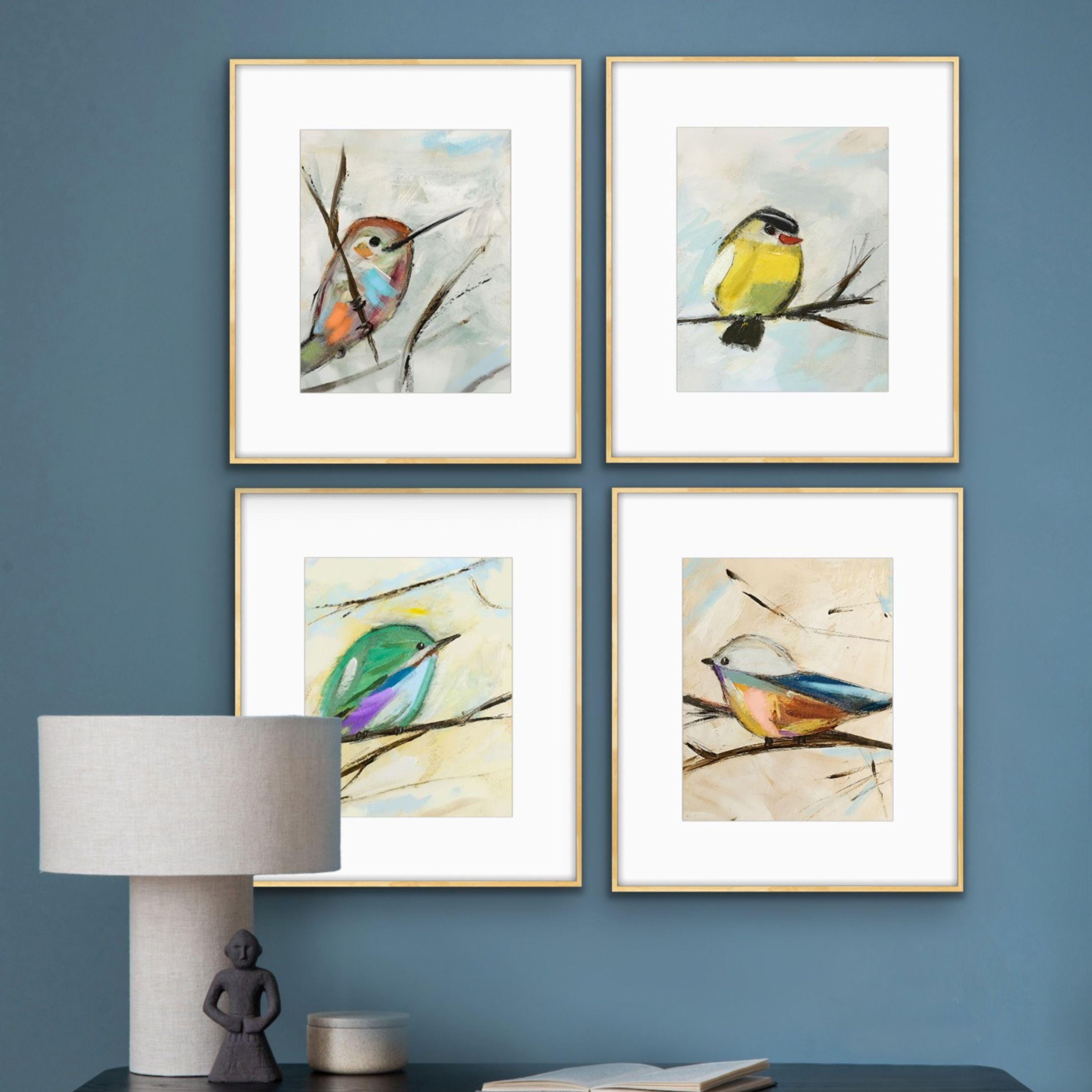 Colorful Bird Print Set, Modern Minimalist Coastal Bird Paintings ...