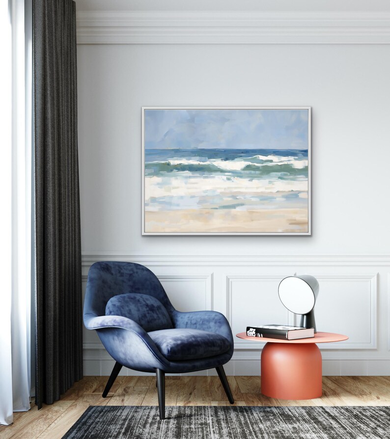 Ocean Waves Crashing Wall Art: Modern Beach House Decor, Minimalist Coastal Painting - Museum Quality Giclee Print - "High Tide" image 11