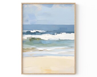 Abstract Ocean Waves Print, Minimalist Coastal Wall Art, Beach Waves Painting, Neutral Seascape, Modern Nautical Decor, Giclee Prints