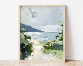 Ocean Shoreline Art Print No. 2, Beach Landscape Wall Art, Neutral Tone Coastal Painting, SallieO
