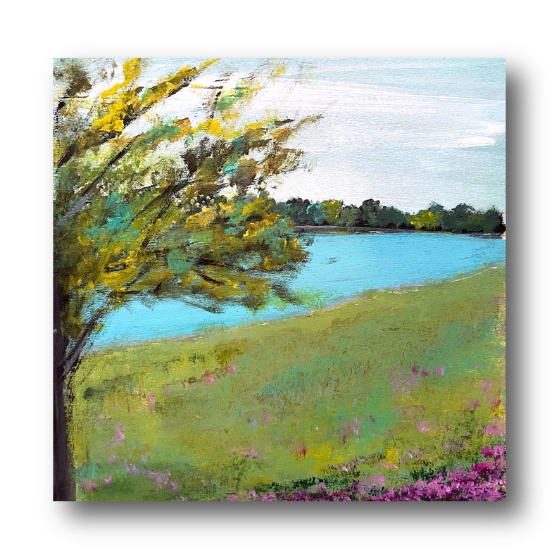 Impressionist Landscape Painting, Riverside Wall Art, Abstract Painting Giclee Square Print, 24x24, 36x36, 48x48, sallieoart, image 4