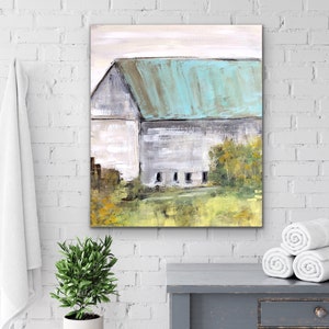 Huge Barn Art, Abstract landscape print, Barn Wall Art, Old Country Barn Painting, Giclee, Distressed Wood, Wood Wall Art image 2