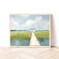 Coastal Marsh Landscape Art Print, Cottagecore Wall Art, Aqua Blue and Green Summer Painting, Boho Coastal Style, SallieO