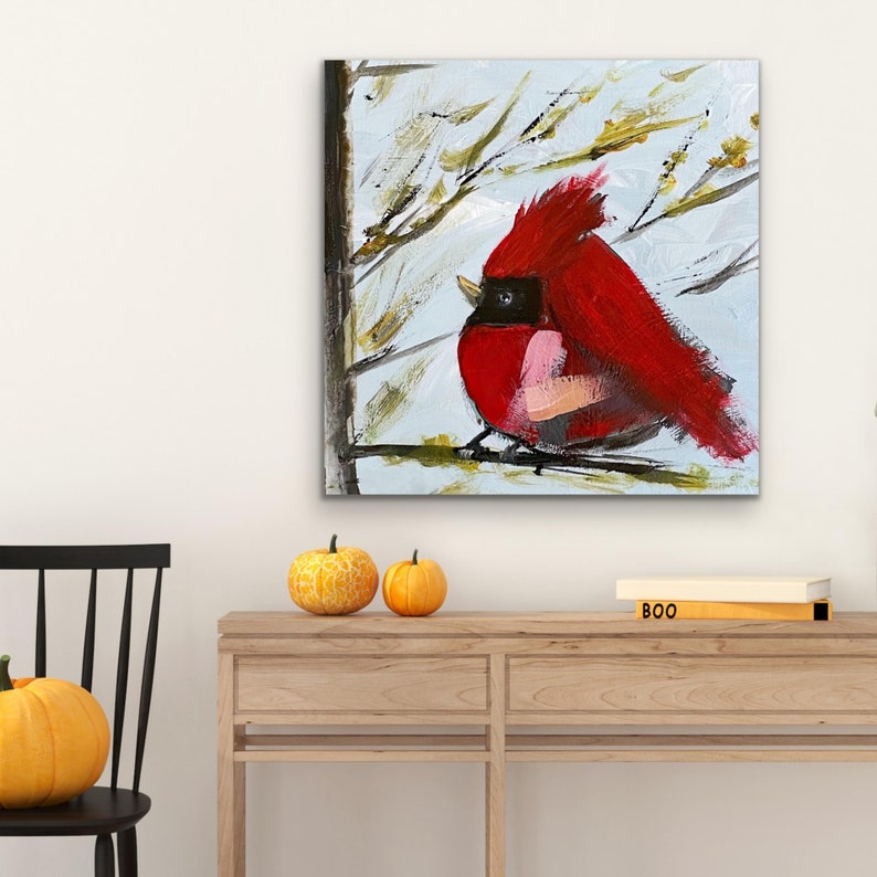 Cardinal Bird Art, Red Cardinal Print, Modern Farmhouse Art, Bird Lover Art, Gift for Bird Lover, Bird Collectors, Original Art by SallieO image 5