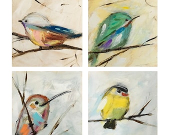 Hummingbird, Yellow Bird, Bird Art, Bird Print Set, Set of 4, 5x5, 8x8, 12x12 Prints, Fine Art Print, Giclee Print, Birds in Trees