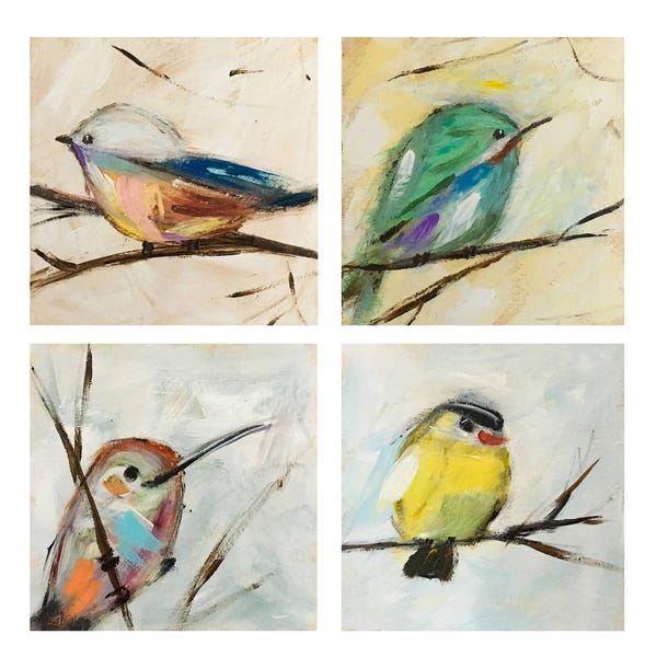 Hummingbird, Yellow Bird, Bird Art, Bird Print Set, Set of 4, 5x5, 8x8, 12x12 Prints, Fine Art Print, Giclee Print, Birds in Trees