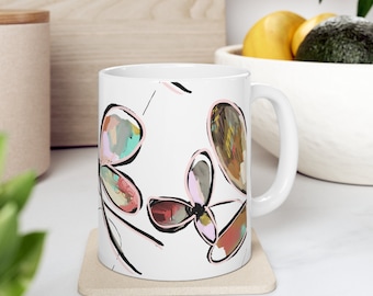 Boho Wildflower Cottagecore Coffee Mug, Original Art Pastel Nature Mug, Abstract Boho Tea Cup, Garden Lover, Gift for Her