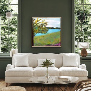 Impressionist Landscape Painting, Riverside Wall Art, Abstract Painting Giclee Square Print, 24x24, 36x36, 48x48, sallieoart, image 5