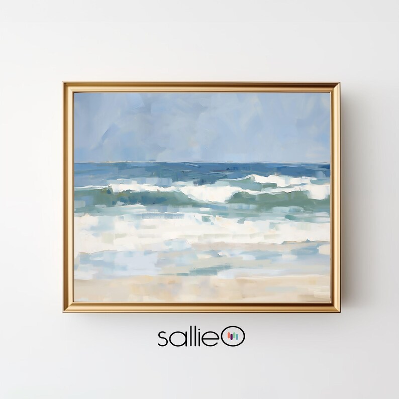 Ocean Waves Crashing Wall Art: Modern Beach House Decor, Minimalist Coastal Painting - Museum Quality Giclee Print - "High Tide" image 10