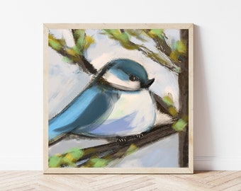 Blue Bird Wall Art, Bird Painting, Bird Print, Abstract Art, Fine Art Print, 6x6, 8x8, 12x12, Abstract Bird Art