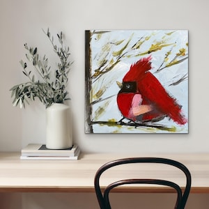Cardinal Bird Art, Red Cardinal Print, Modern Farmhouse Art, Bird Lover Art, Gift for Bird Lover, Bird Collectors, Original Art by SallieO image 4