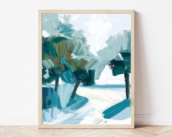 Coastal Palm Tree Abstract Wall Art Print, Modern Beach House Decor, Large Minimalist Seascape Artwork, Palm Shadows 1