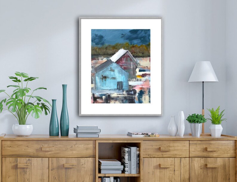 Barn Painting Barn Wall Art Blue Barn Red Barn Metal Etsy