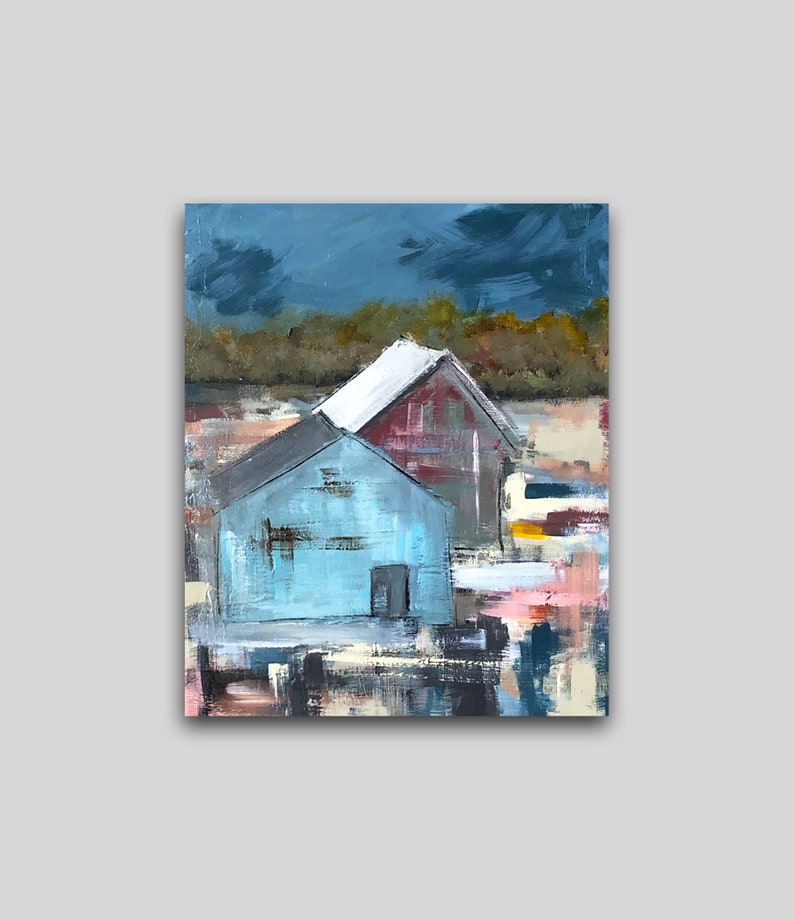 Barn Painting Barn Wall Art Blue Barn Red Barn Metal Etsy
