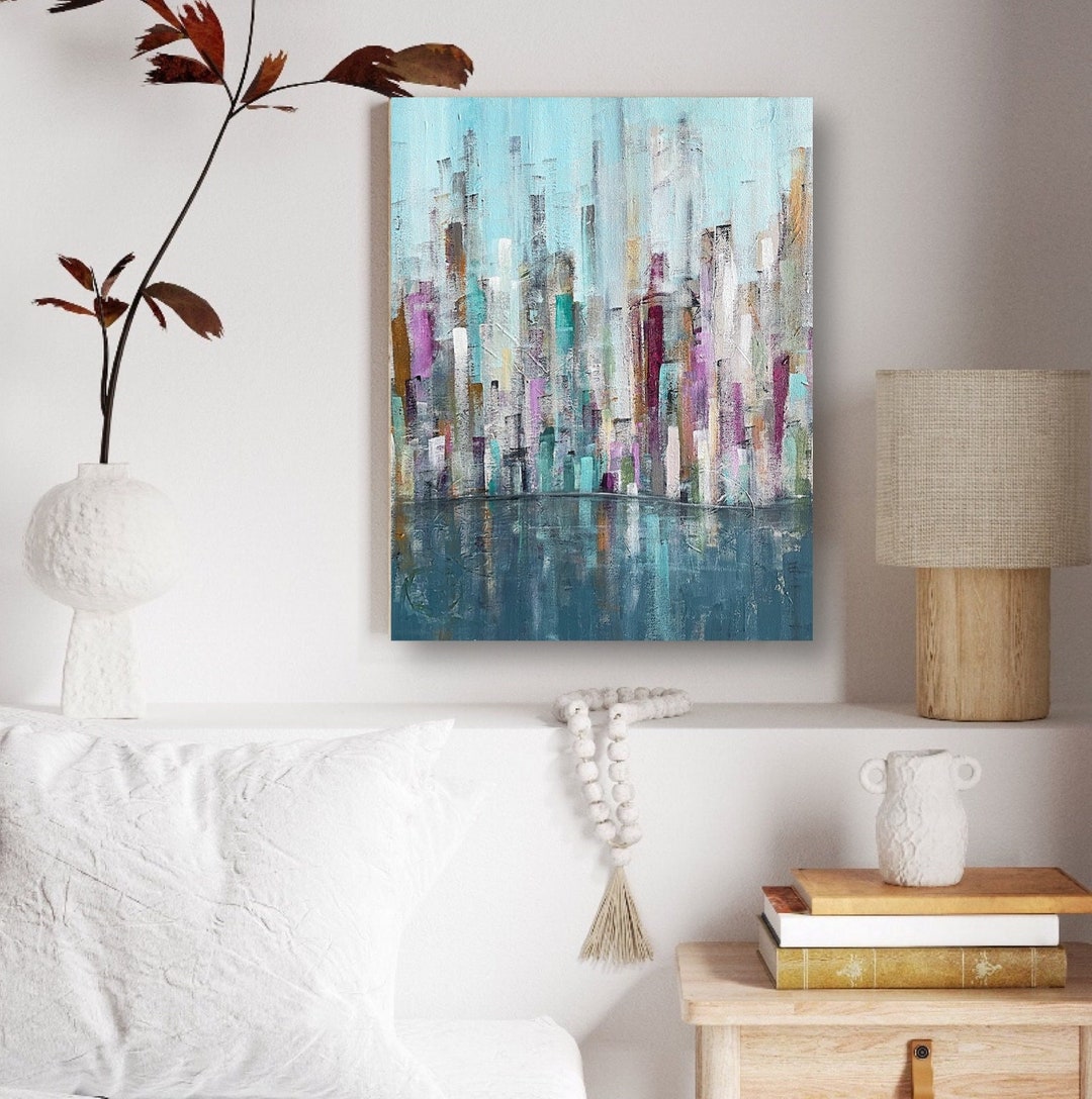 Cityscape City Wall Art Large Abstract Painting Original - Etsy
