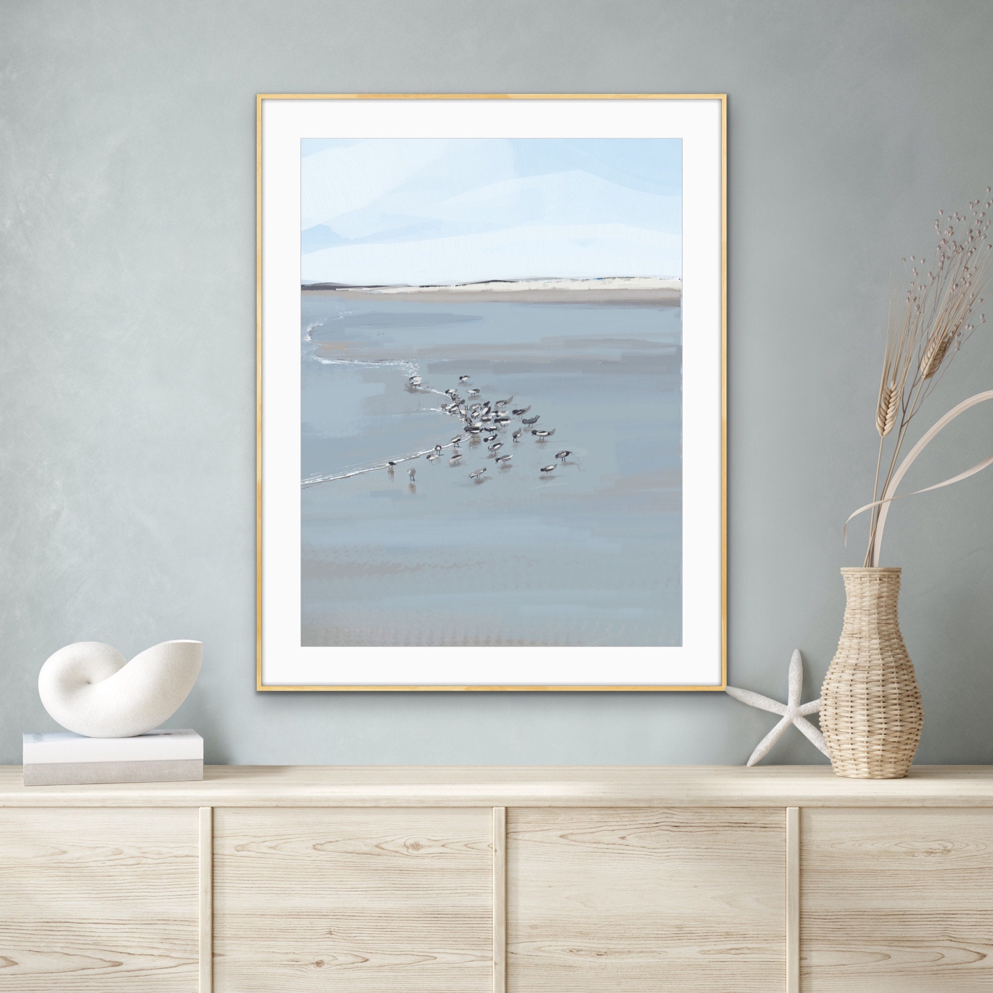 Sandpipers on the Beach Wall Art, Modern Coastal Wall Art, Beach House Decor, Ocean Scape Print ...