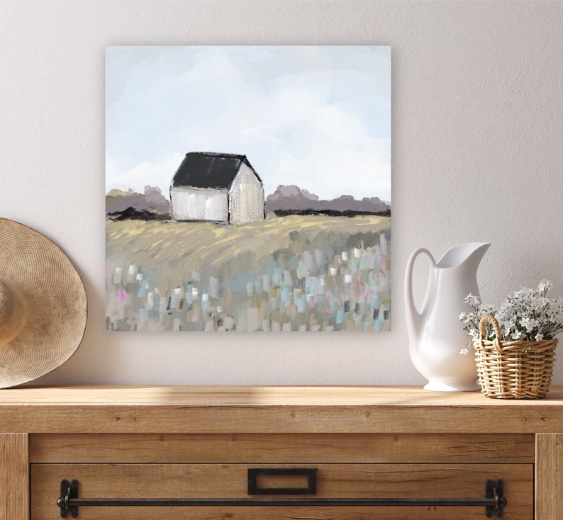 Modern Farmhouse Wall Art, Vintage Barn Canvas Print, Square Art Print