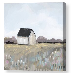 Modern Farmhouse Wall Art, Vintage Barn Canvas Print, Square Art Print Set, White Rustic Barn in Country Fields, SallieO image 6