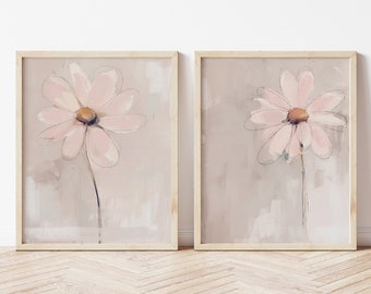 French Country Floral Wall Art, Blush Tone Cottage Chic Flower Art Set, Modern Farmhouse Decor, Neutral Tone Art, Gift For Her