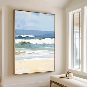 Abstract Ocean Waves Print, Minimalist Coastal Wall Art, Beach Waves Painting, Neutral Seascape, Modern Nautical Decor, Giclee Prints image 1