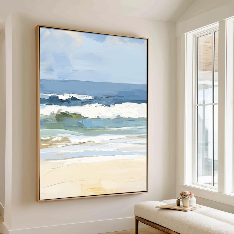 Abstract Ocean Waves Print, Minimalist Coastal Wall Art, Beach Waves Painting, Neutral Seascape, Modern Nautical Decor, Giclee Prints image 1
