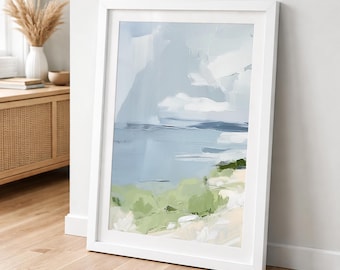 Ocean Shoreline Art Print No. 5, Beach Landscape Wall Art, Neutral Tone Coastal Painting,