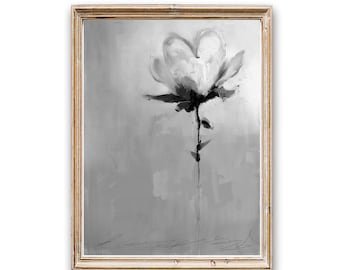 Black and White Watercolor Floral Painting, Single Flower Abstract Art, Museum Quality Giclee Print on Cotton Rag Texture Paper, Reflection