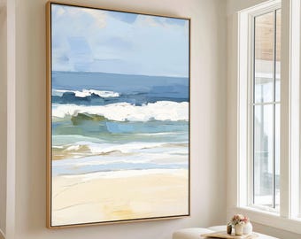Abstract Ocean Waves Print, Minimalist Coastal Wall Art, Beach Waves Painting, Neutral Seascape, Modern Nautical Decor, Giclee Prints