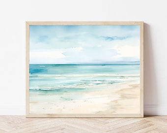 Beach Watercolor Print, Coastal Wall Art, Seascape Print, Nantucket Shoreline Art, Minimal Beach Art, Museum Quality Print